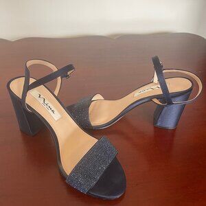 Nina Haven Navy Luster Sandal with faceted crystals, Size 6.5M